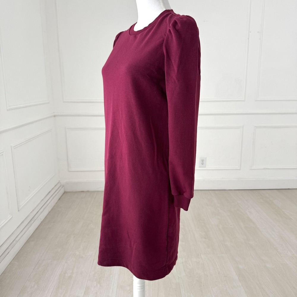 Boden Preppy Puff Sleeve Mini Dress Womens 6 Burgundy Elevated Basic Fall Winter - Picture 7 of 12